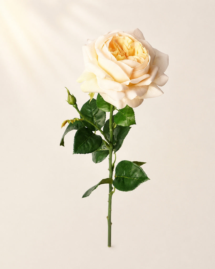 Light Yellow Fabric Artificial Juliet Rose Stem - 69 cm
