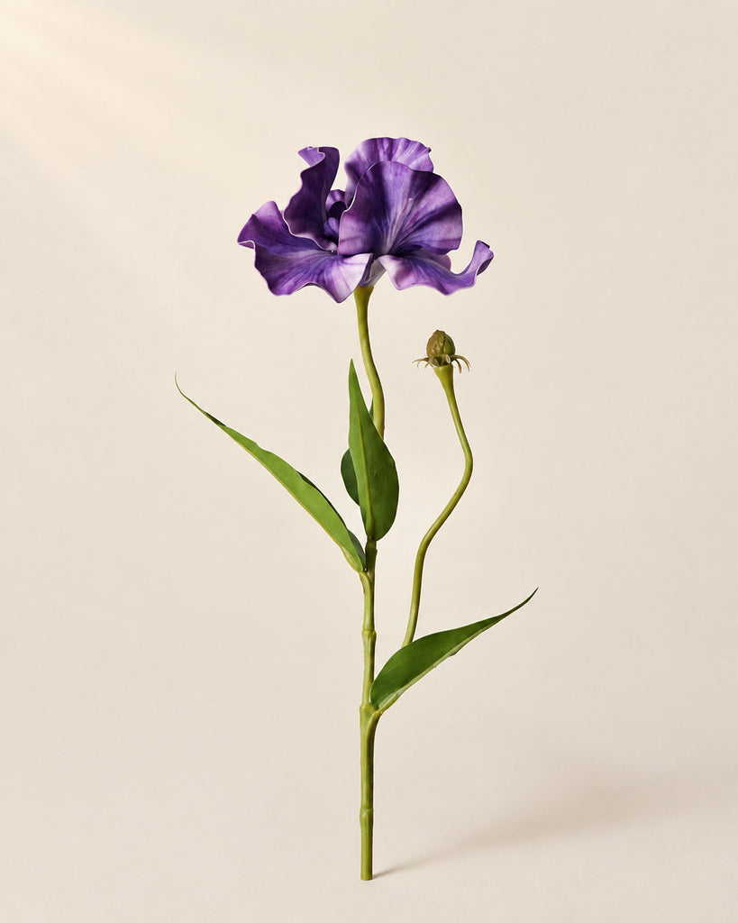 Deep Purple Soft Rubber & Fabric Artificial Iris Stem - 70 cm