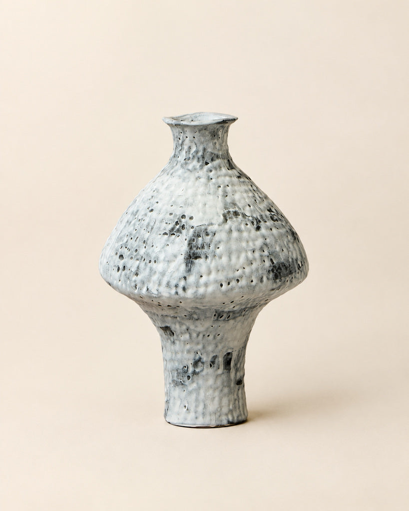 Vintage Distressed White Frost Ceramic Vase - 11.6"