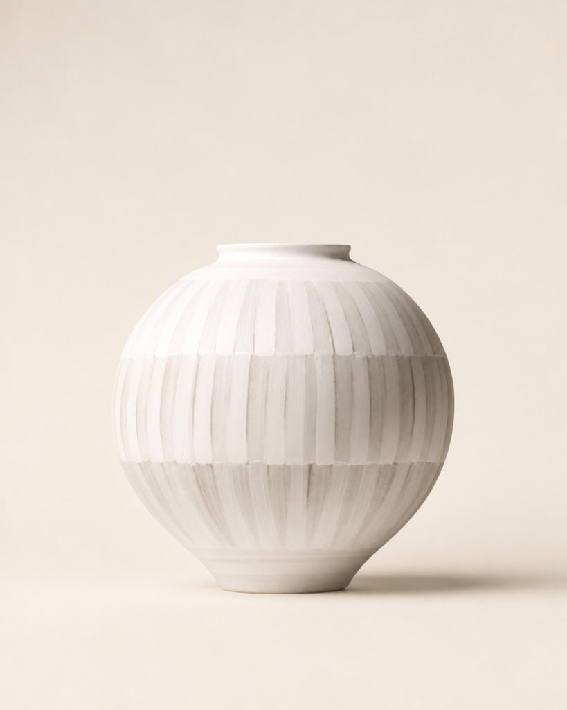 Ivory Round Hand-Painted Ceramic Vase - 10.6"