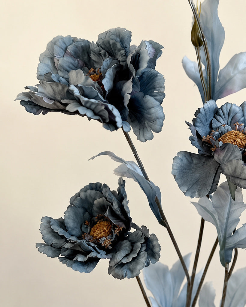 Autumn Blue Artificial Peony Floral Spray - 82 cm