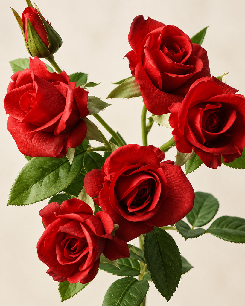 Red Multi-Head Artificial Barbie Rose Stem - 70 cm