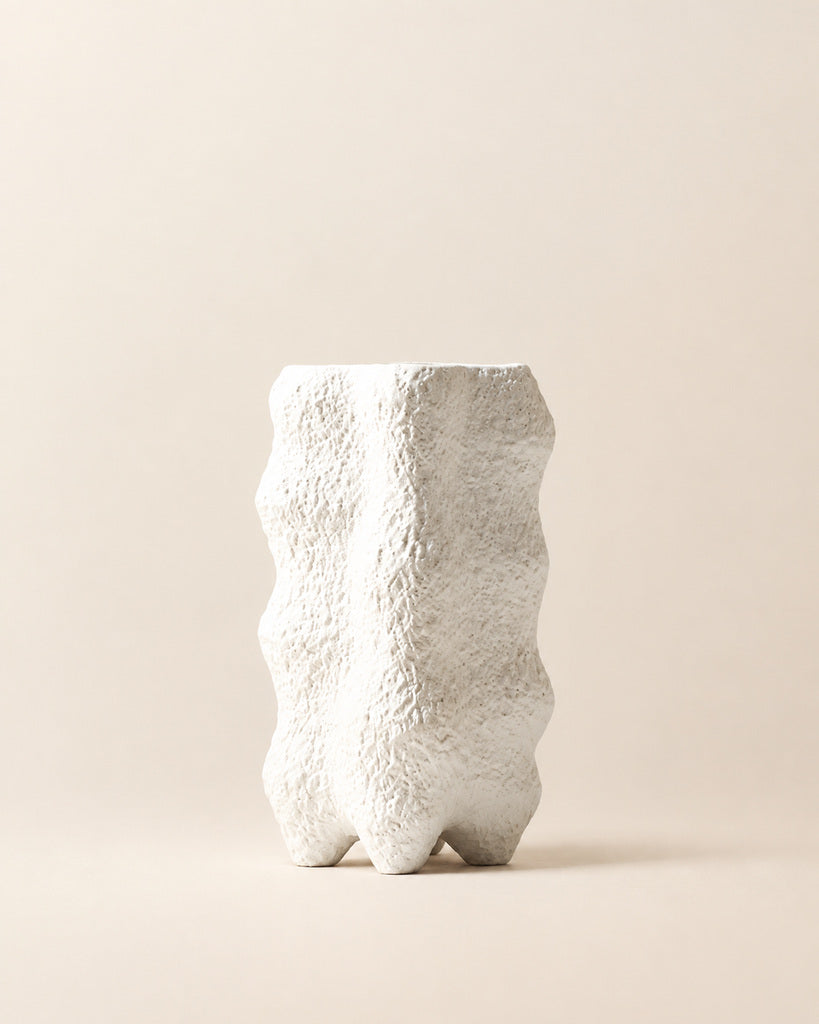 White Rough-Textured Organic Sculptural Vase - 11.7"