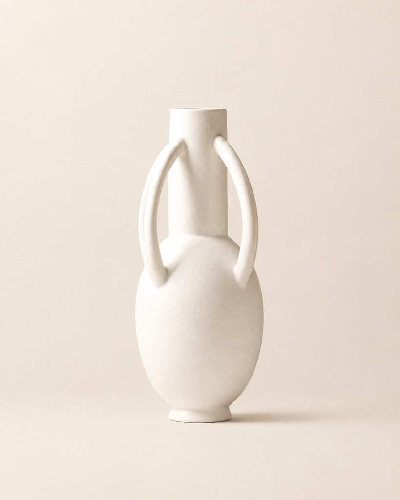 Matte White Tall Geometric Sculptural Vase - 13.9"
