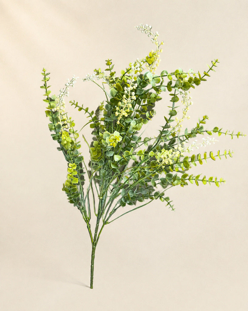 White Green Plastic Artificial Eucalyptus Berry Greenery Bush - 64 cm