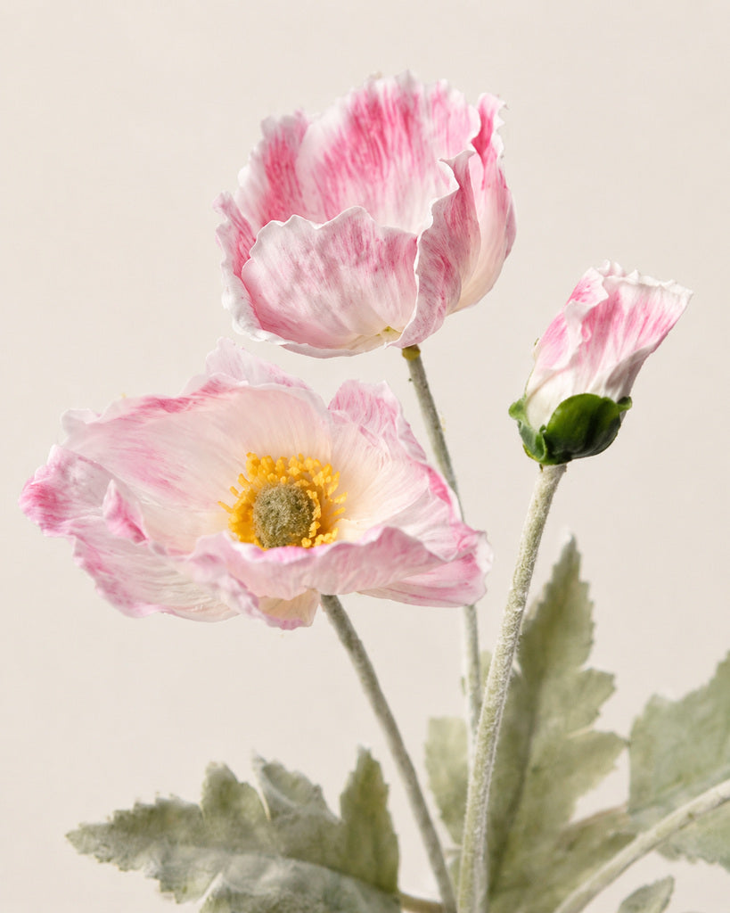 Blush White Fabric Artificial Poppy Spray - 64 cm
