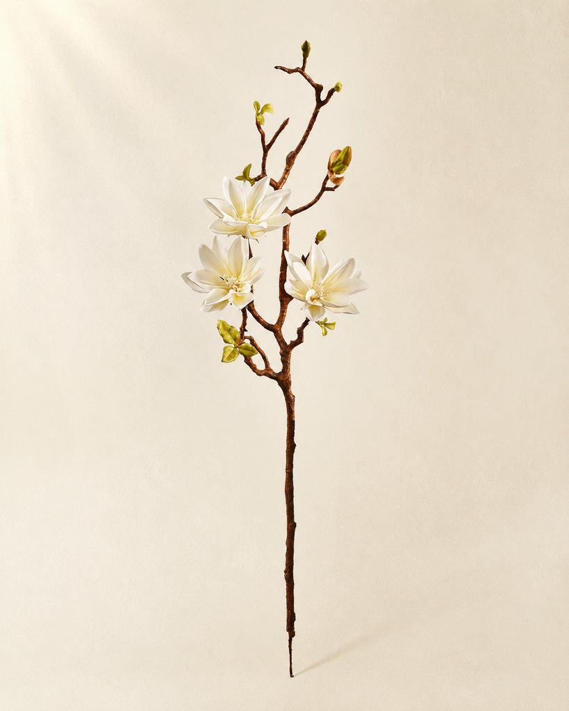 Cream White Fabric Artificial Magnolia Branch - 79 cm