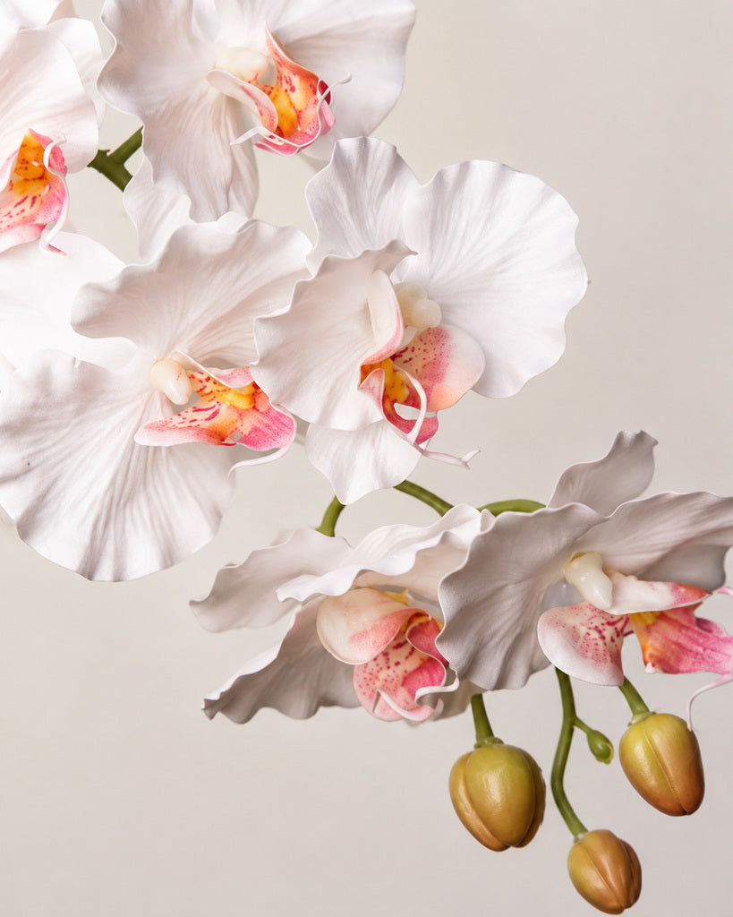 White Red-Center Dream 9-Head Artificial Phalaenopsis Orchid Stem