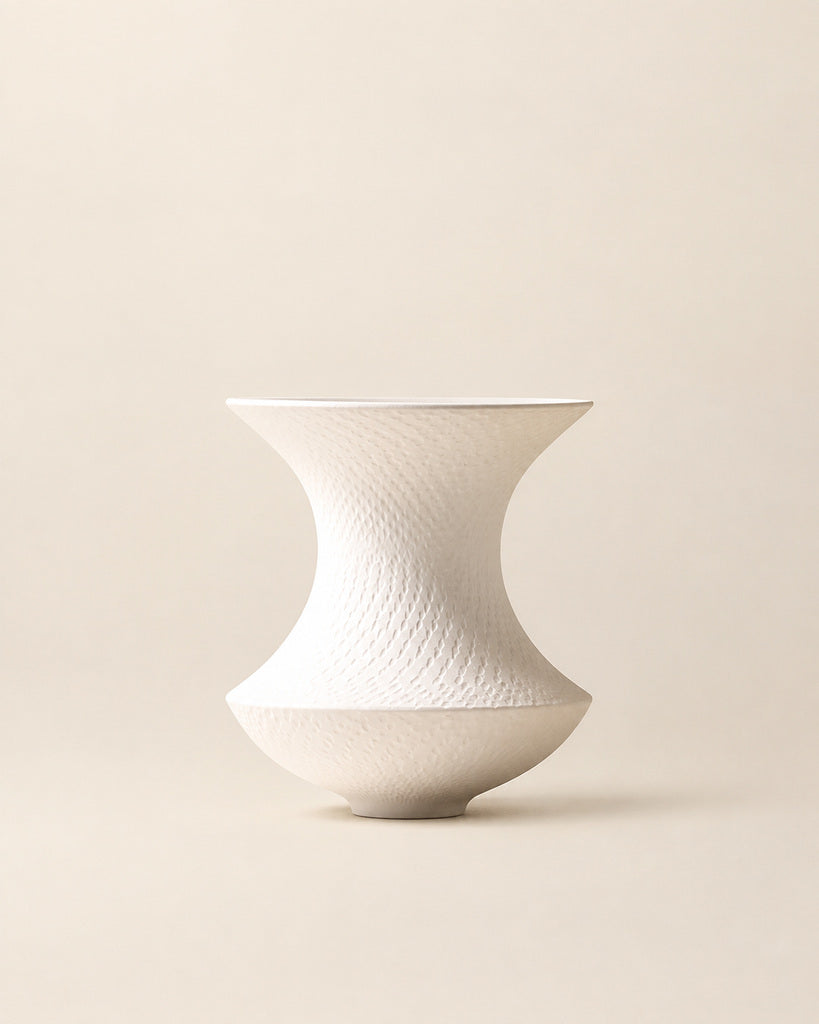 White Hourglass Textured Sculptural Vase - 7.9"