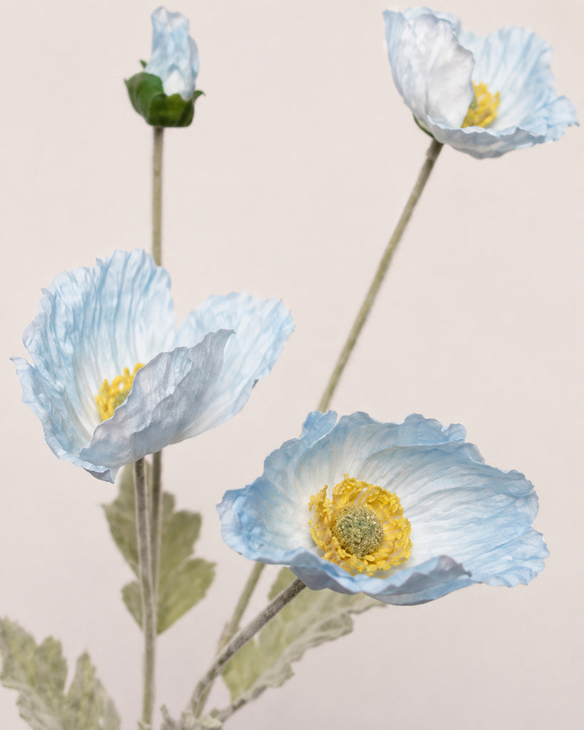 Blue Fabric Artificial Poppy Spray - 64 cm