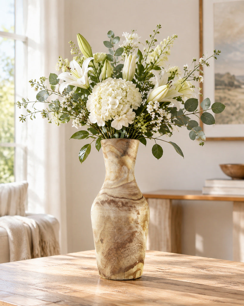 Natural Wood Grain Sculptural Flared-Neck Vase - 13.8"