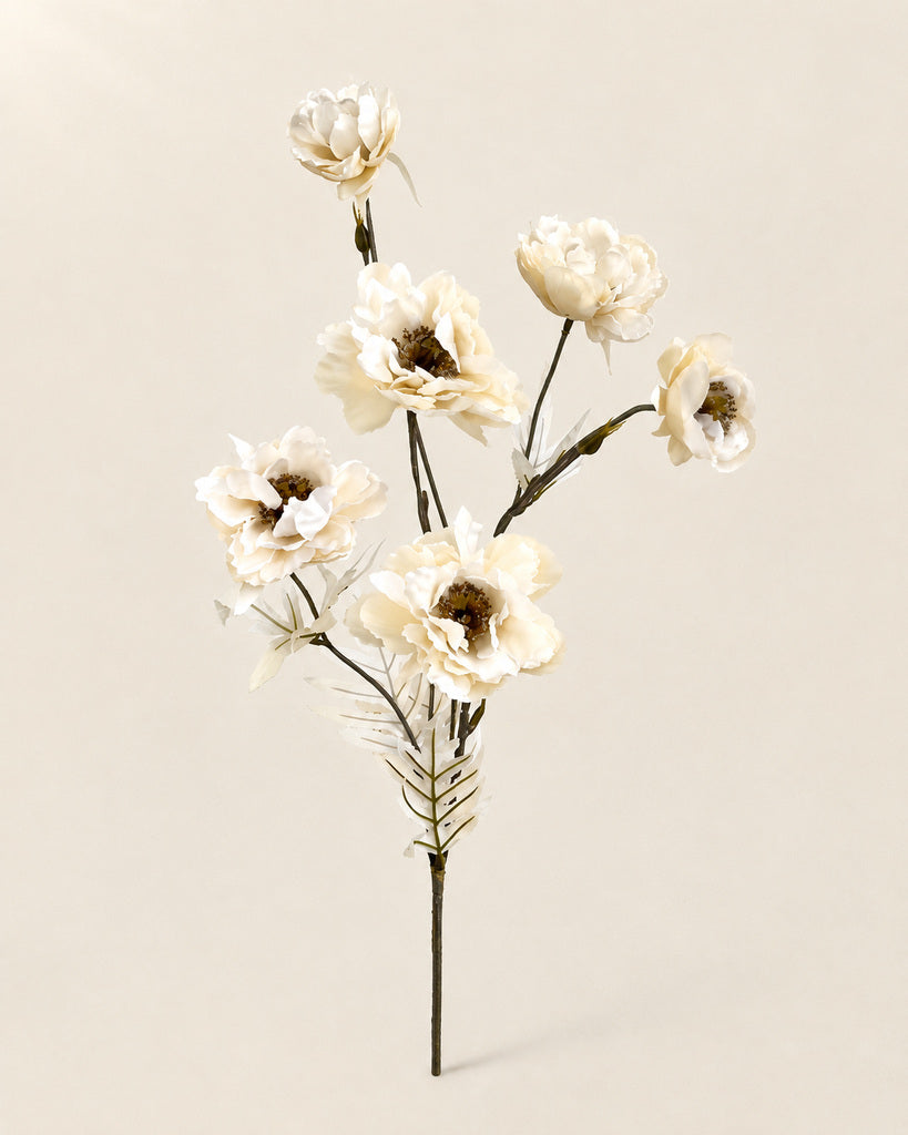Ivory White Artificial Peony Floral Spray - 82 cm