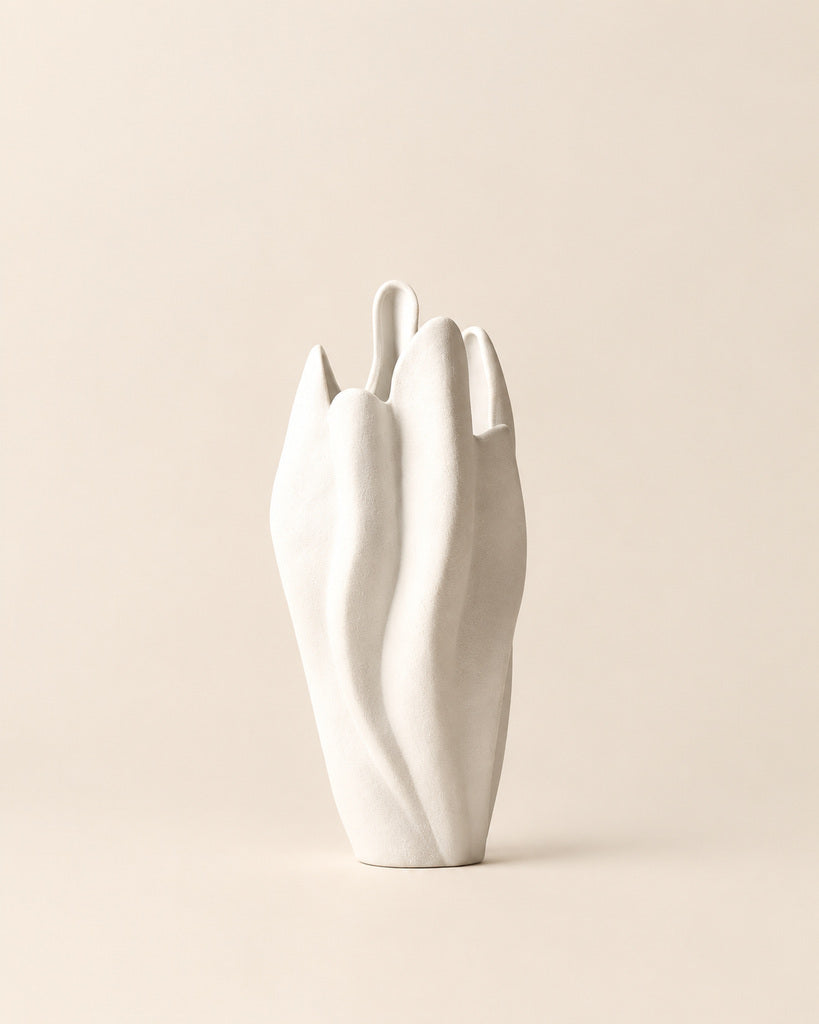 Matte White Tall Petal-Form Sculptural Vase - 15.4"