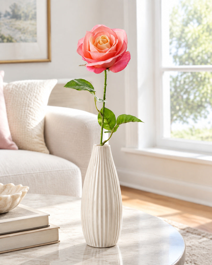 Golden Orange Artificial French Rose Stem - 55 cm