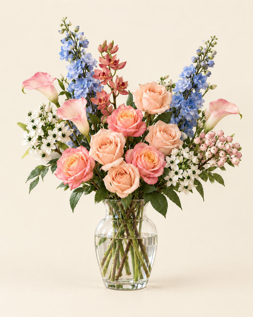 Blush, Peach & Blue Garden Faux Flower Bundle