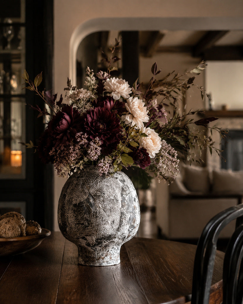 Iron Black & White Pedestal Raised-Texture Vase - 11.8"