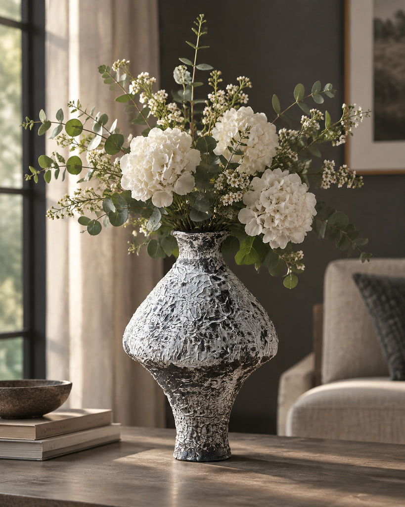 Iron Black & White Raised-Texture Sculptural Vase - 11.8"