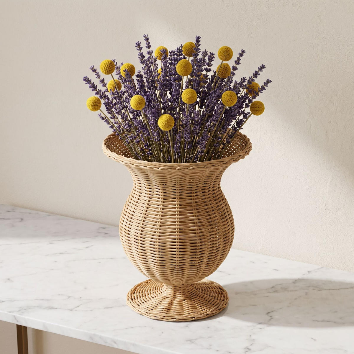 Natural Brown Handcrafted Rattan Pedestal Vase - 9.4"